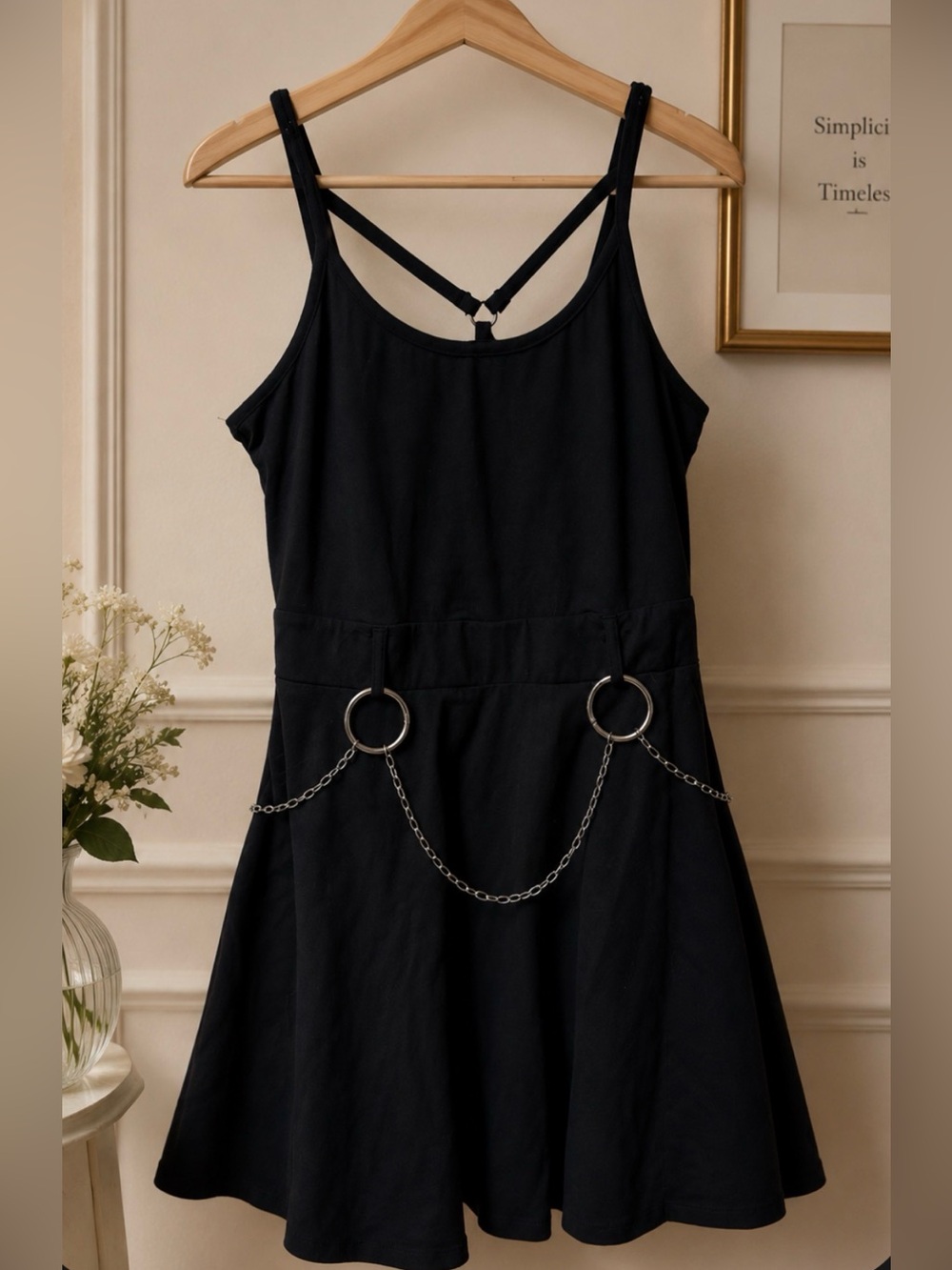 Black Strappy Chain-Accent Women's Dress